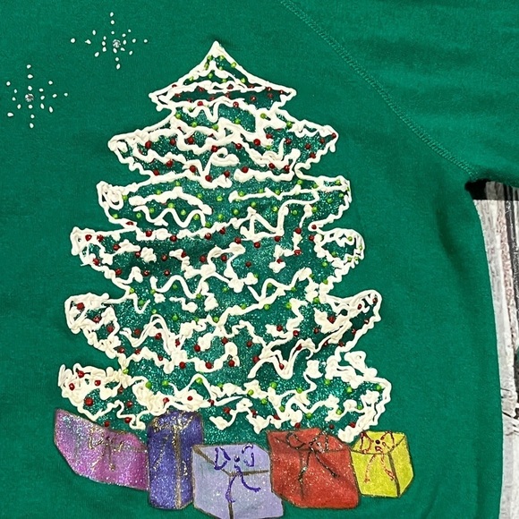 Vintage 80s Christmas Tree Xmas Ugly Sweater Party 1980s Pullover Sweatshirt - Picture 4 of 8